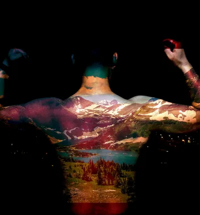 Double Exposure Portrait with Mountain Landscape