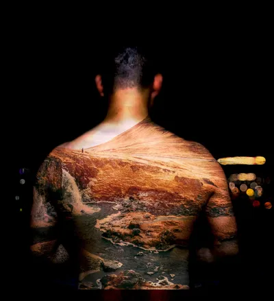 Double Exposure Portrait with Mountain Landscape