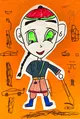 Child’s Drawing of a Cartoon Character with Bright Orange Background