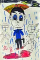 Child’s Drawing of a Police Officer in the Rain with Dramatic Scene