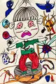 Child’s Imaginative Drawing of Fear and Monsters in a Surreal Scene