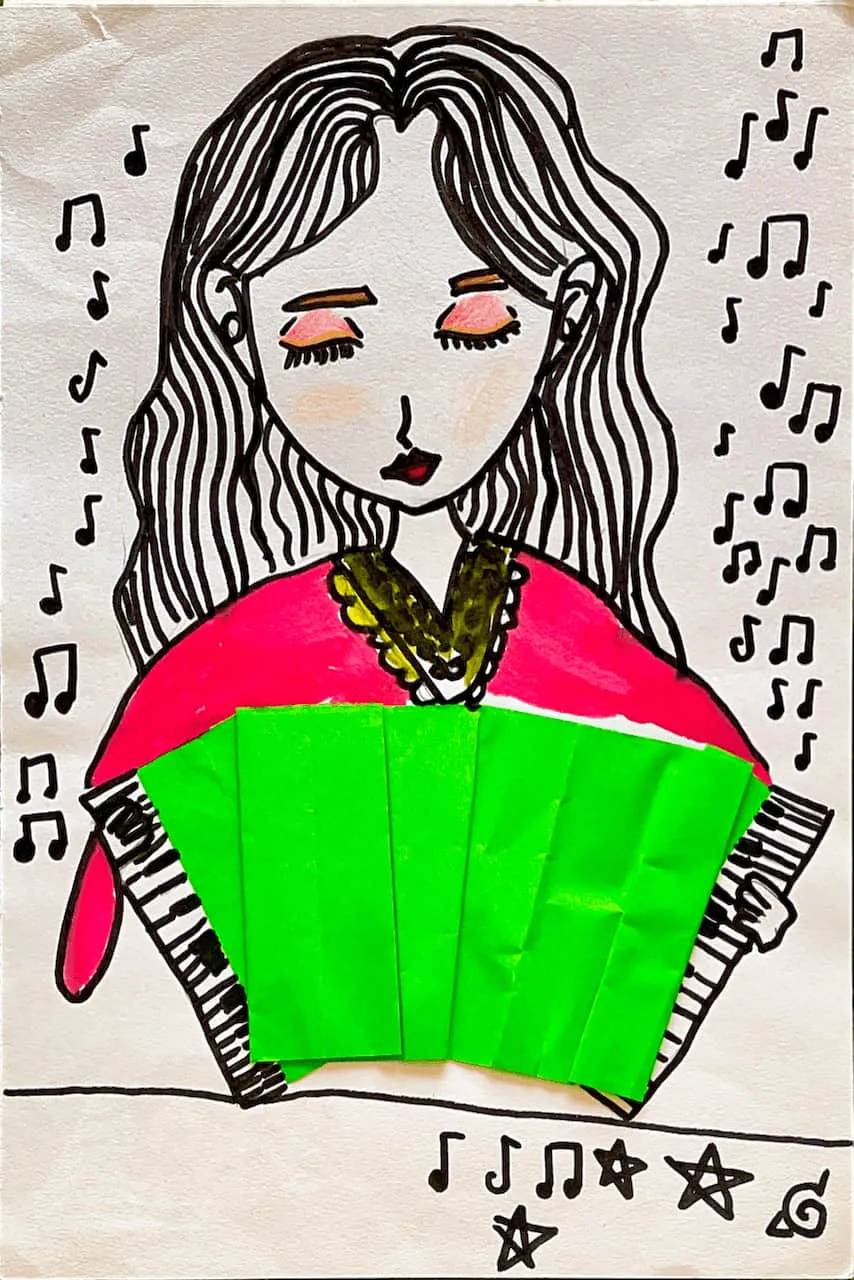 Creative Musical Portrait with Accordion Craft by a Child
