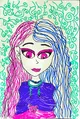 Creative Two-Tone Hair Girl Portrait Drawing by a Child