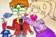 Funny Cartoon Interaction Scene Drawing by a Child