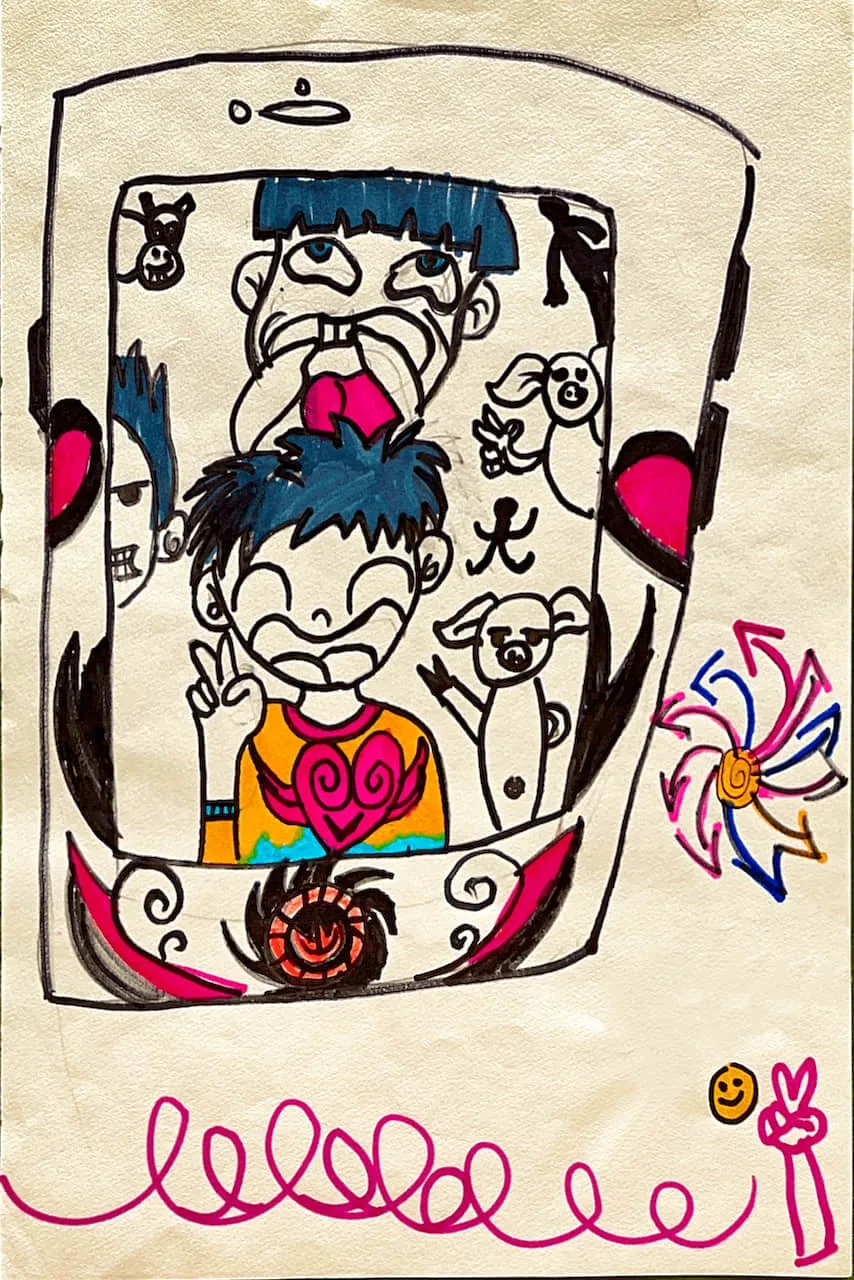 Kids Drawing of a Cartoon Bus Ride