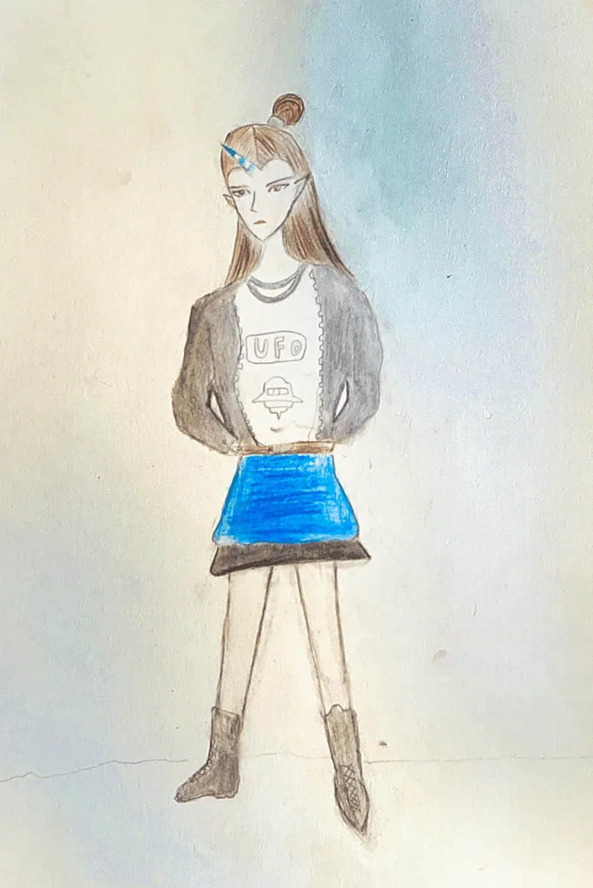 Kids Drawing of a Stylish Girl with Modern Outfit