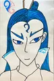 Kids Drawing of an Anime-Style Character with Blue Hair