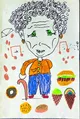 Kids Drawing of Grandma with Colorful Food Elements