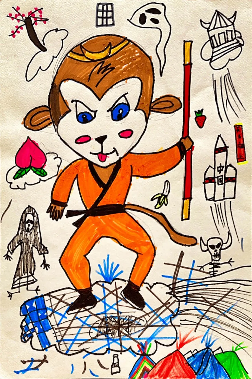 Kids Drawing of Sun Wukong with Creative Story Elements