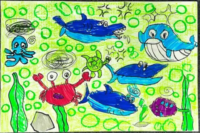 Kids Ocean Animals Drawing with Colorful Cartoon Characters