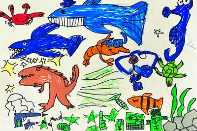 Kids Ocean Animals Drawing with Colorful Cartoon Characters