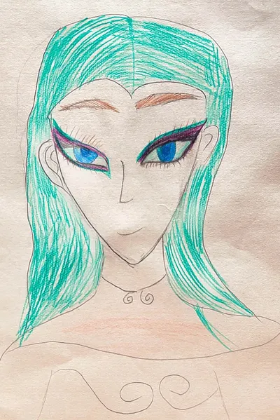 Kids Portrait Drawing with Stylized Eyes and Hair