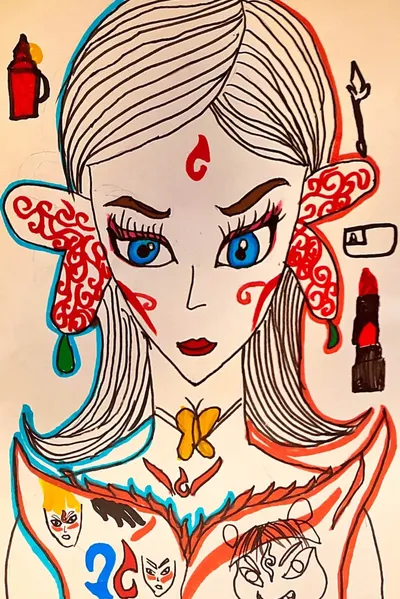 Kids Portrait Drawing with Stylized Eyes and Hair