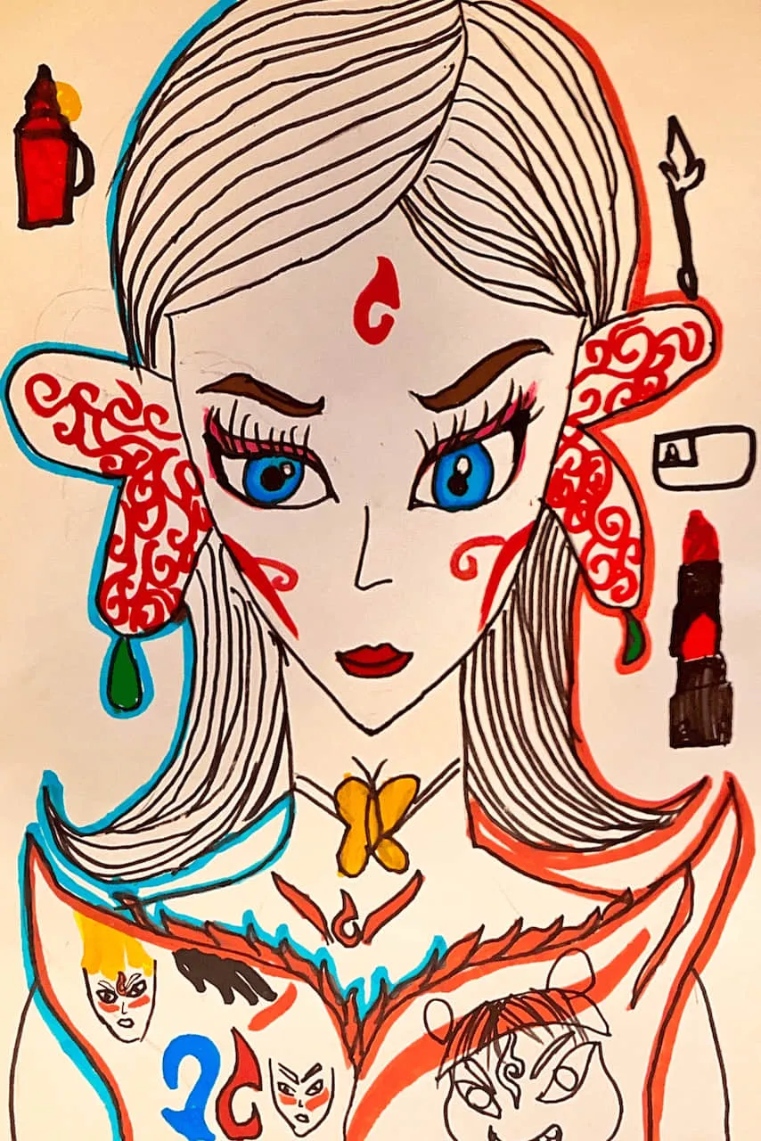 Kids Portrait Drawing with Stylized Eyes and Hair