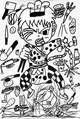 Playful Little Chef Adventure Drawing in Black and White