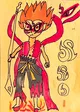 Nezha Cartoon Drawing with Fire Wheels and Spear