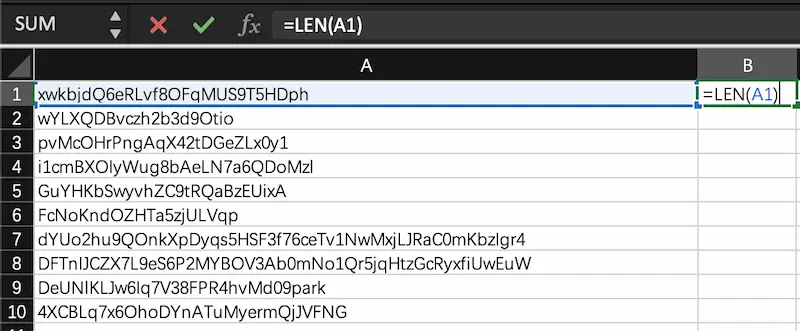 Excel - Sort columns based on character length - len function