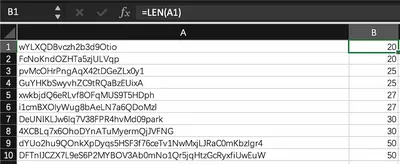 Excel - Sort columns based on character length(LEN)
