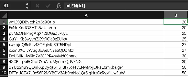 Excel - Sort columns based on character length - len function