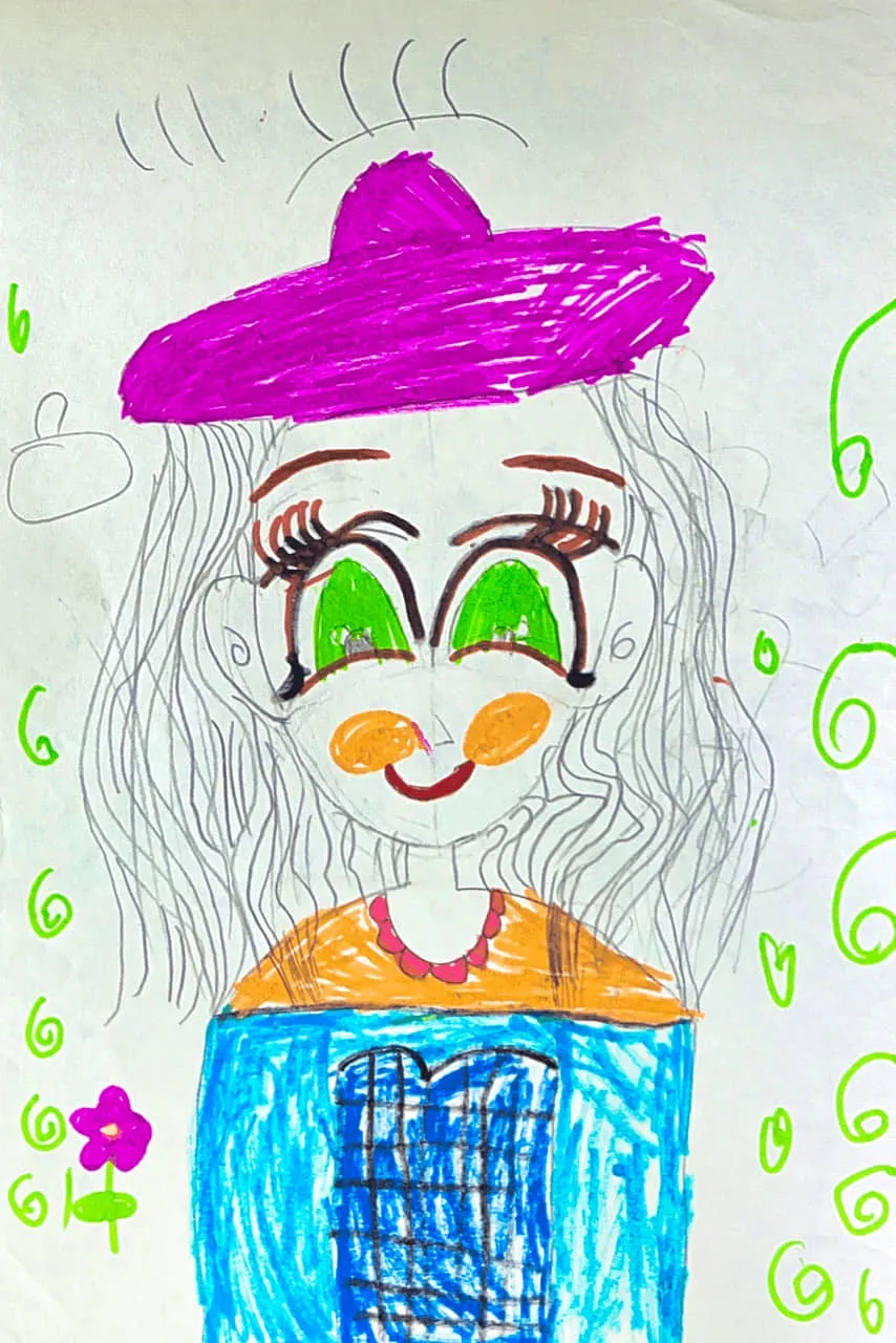 Bright and Cheerful Girl Portrait Drawing by a Child