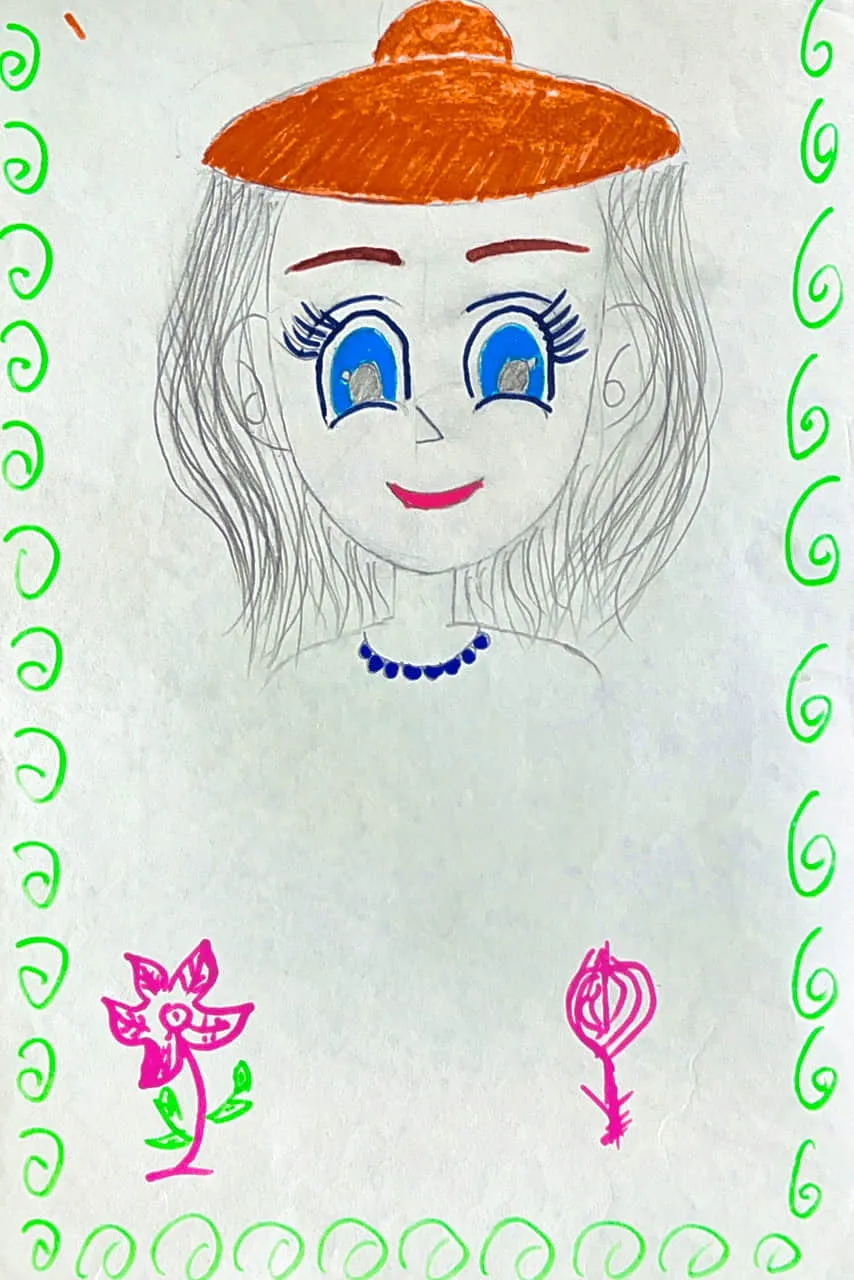 Kids Drawing of a Cartoon Girl Portrait