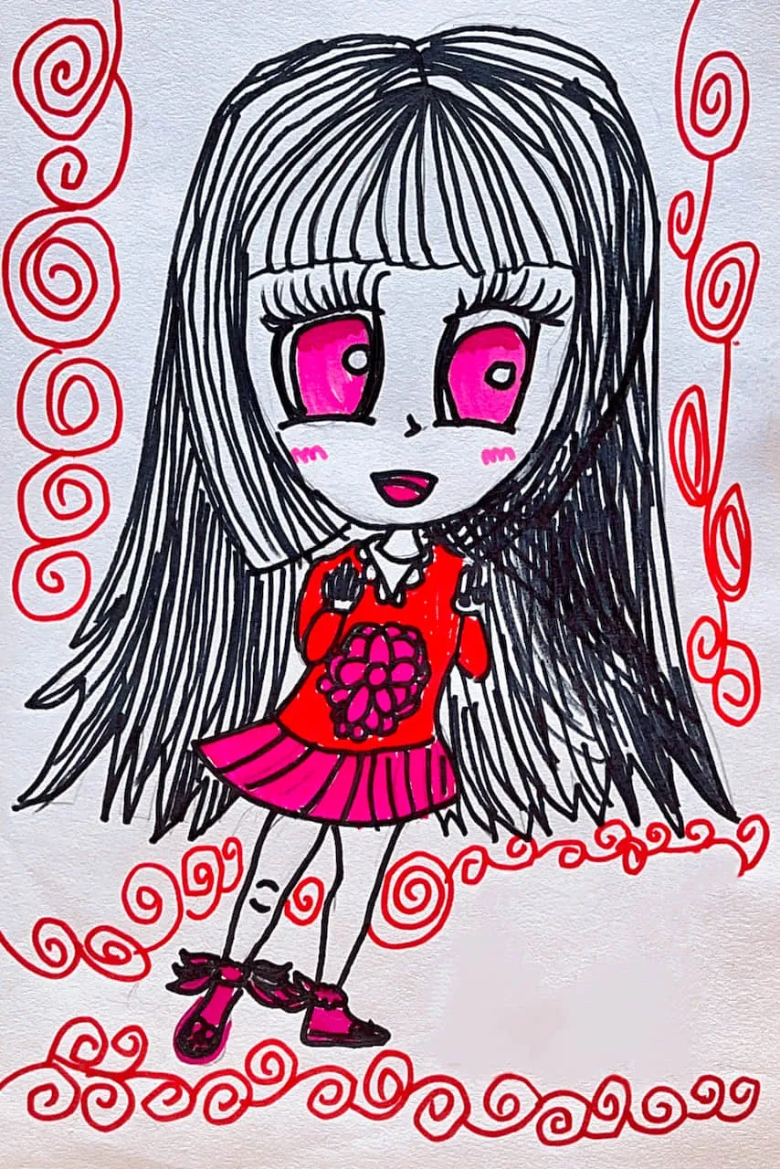 Kids Drawing of a Cute Anime Girl