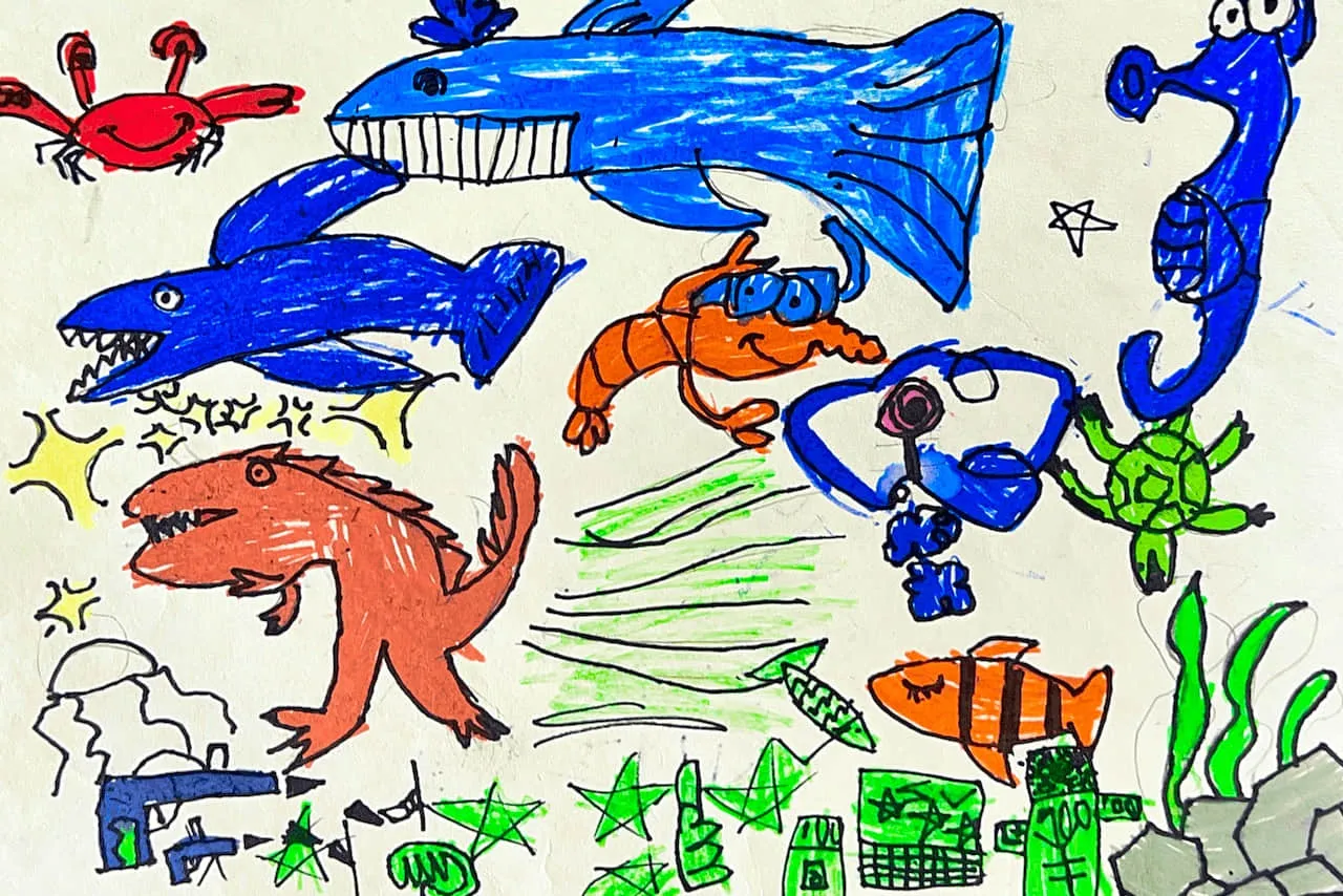 Kids Ocean Animals Drawing with Colorful Cartoon Characters
