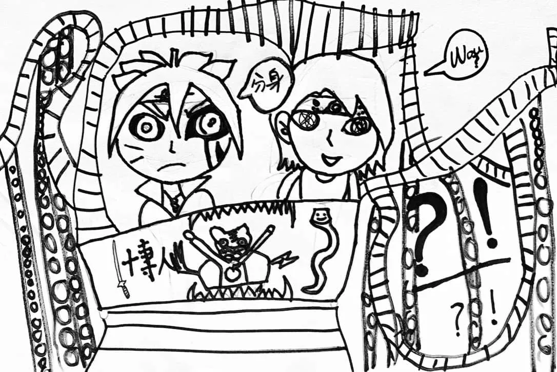 Naruto Scene Drawing Featuring Clone Jutsu and Action Elements