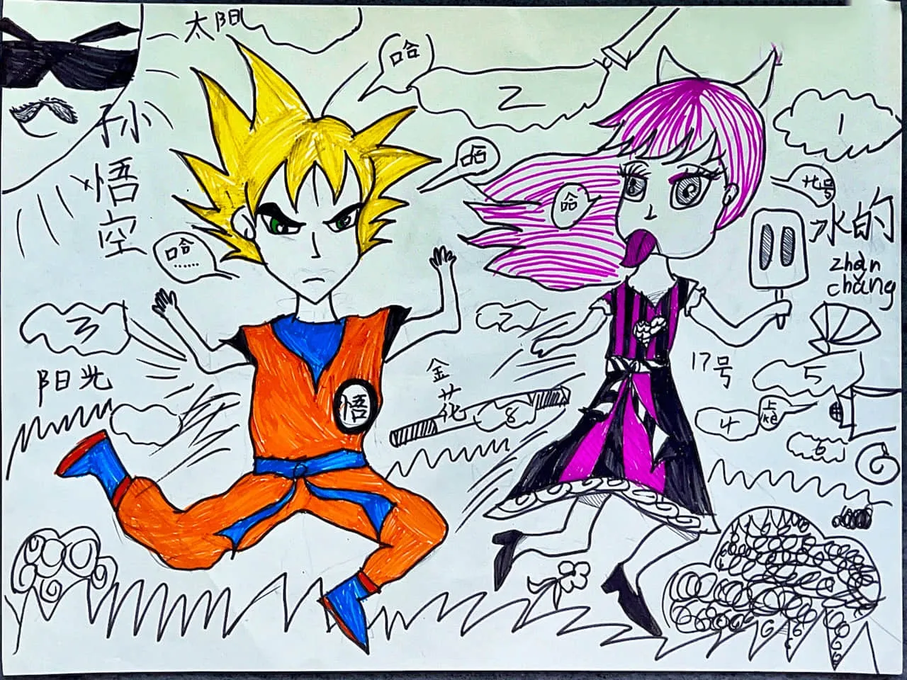 Super Saiyan Goku and Android 17 Inspired Dual Character Drawing